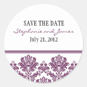 Plum Damask Hochzeitskleber Runder Aufkleber