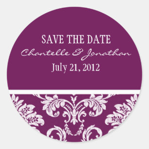 Plum Damask Hochzeitskleber Runder Aufkleber