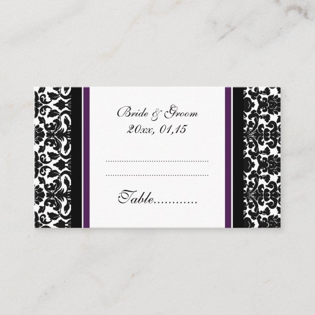 Plum Damask Hochzeitstisch-Platzierungskarten Platzkarte (Vorderseite)
