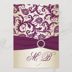 Plum Damask mit DRUCKTE Ribbon Wedite Einladung
