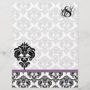 Plum Damask Monogram Letterhead