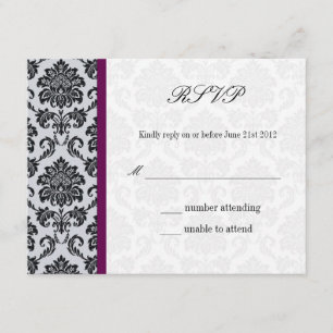 Plum Damask Monogram Wedding RSVP