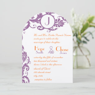 Plum Damask Orange Monogram Wedding Einladung