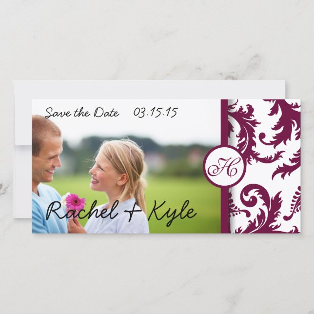Plum Damask Wirbel Save the Date (Vorderseite)