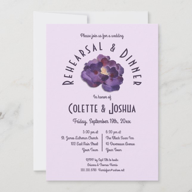 Plum d'aquarelle Plum Floral Dîner Invitation (Devant)
