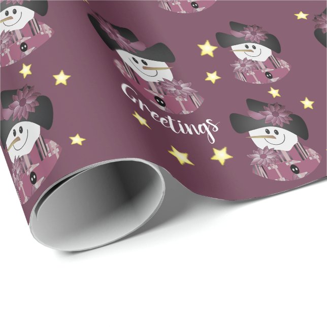 Plum Decorative Snowmen Geschenkpapier (Rolleneckpunkt)
