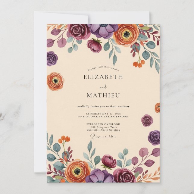 Plum Dramatic Autumnal Wedding Einladung (Vorderseite)