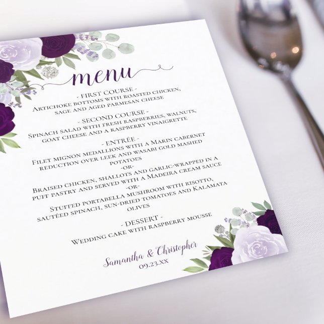 Plum & Dusty Purple Rose Budget Mariage Menu (Créateur téléchargé)