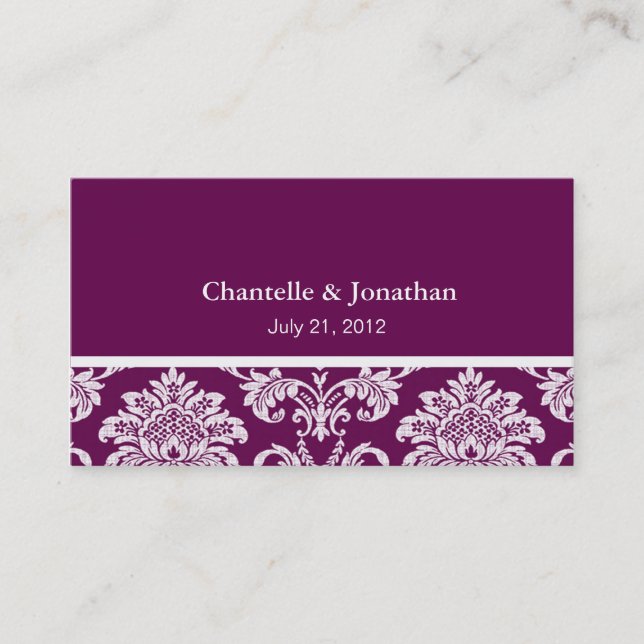 Plum Elegante Damask Business Card Visitenkarte (Vorderseite)
