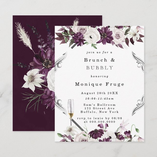 Plum et argent Brunch géométrique et Invitations d (Devant / Derrière)
