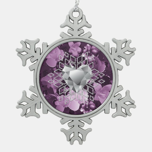 Plum Floral Diamant Coeur Flocon de neige Ornement (Devant)