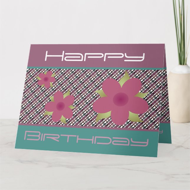 Plum Floral et Turquoise Bonne carte d'anniversair (Devant)