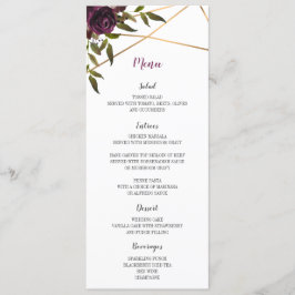 Plum Floral Faux Or Mariage géométrique Carte menu