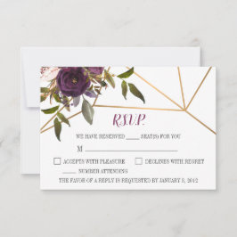 Plum Floral Faux Or Mariage géométrique carte RSVP