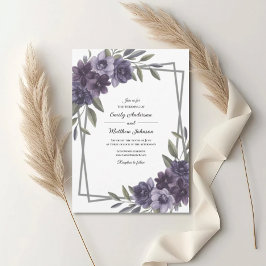Plum Floral Frame Wedding Invitation Einladung