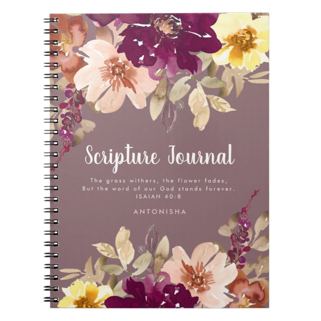 Plum Floral Journal d'écriture personnalisée (Devant)