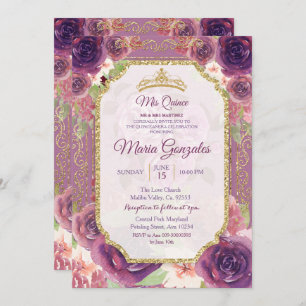 Plum Floral Rose Mis XV Anos Invitation