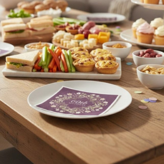 Plum Floral Wreath 60th Birthday Paper Napkins Serviette (Von Creator hochgeladen)