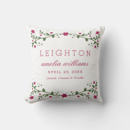 Plum Florals Baby Birth Information Pillow Kissen