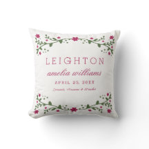 Plum Florals Baby Birth Information Pillow