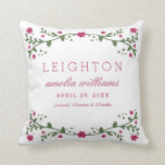 Plum Florals Baby Birth Information Pillow Kissen<br><div class="desc">Elegantes Blumendesign in Pflaume und Grün rahmen Ihren eigenen Text. Das Kinderzimmer des neuen Babys ist perfekt,  und der Sake hält lange an!</div>