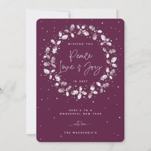 Plum Frieden Liebe + Freude Handgedruckter Tannenb Feiertagskarte