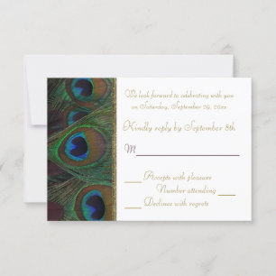 Plum, Gold Peacock Feathers RSVP Card