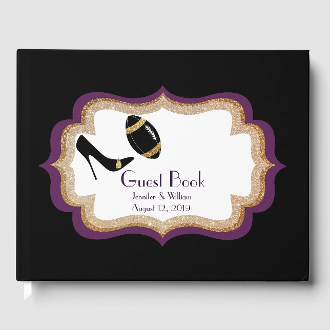 Plum Gold und Black Football Hochzeit 2 Gästebuch (Vorderseite)