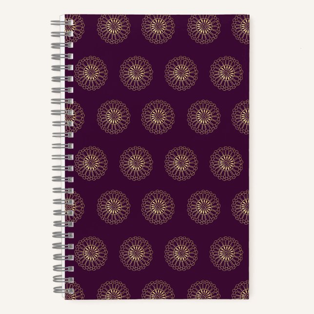 Plum | Golden Zinnia Flower Medallions Notizbuch (Vorderseite)