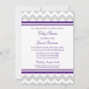 Plum Gray Chevron Custom Baby Shower Invitations Einladung