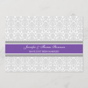 Plum Gray Damask Just Married Announctions Cards Ankündigung