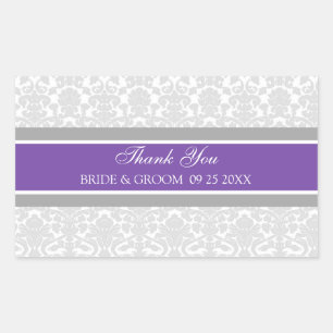 Plum Gray Damask Vielen Dank Gastgeschenk Hochzeit Rechteckiger Aufkleber
