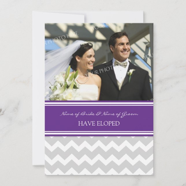 Plum Gray Zickzack Foto Elopement Ankündigung (Vorderseite)