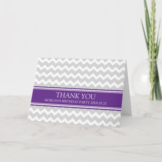 Plum Grey Chevron Carte de remerciements d'anniver (Devant)