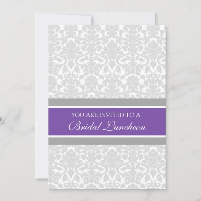 Plum Grey Damask Bridal Lunch Cartes d'invitation (Devant)
