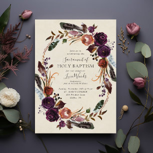 Plum Harvest Floral Baby Girl Taufe Einladung