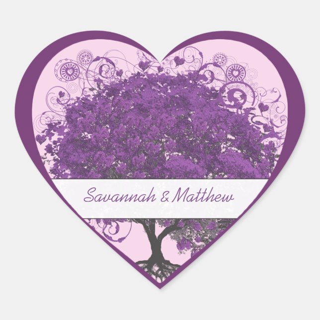 Plum Heart Leaf Tree Wedding Siegel Herz-Aufkleber (Vorderseite)