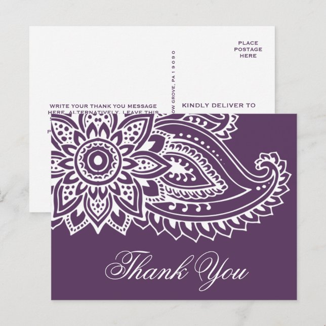 Plum Indian Paisley Vielen Dank Postkarte (Vorne/Hinten)