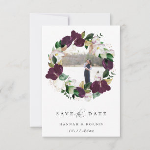 Plum Ivory Floral Wreath Foto Save the Date Ankündigung