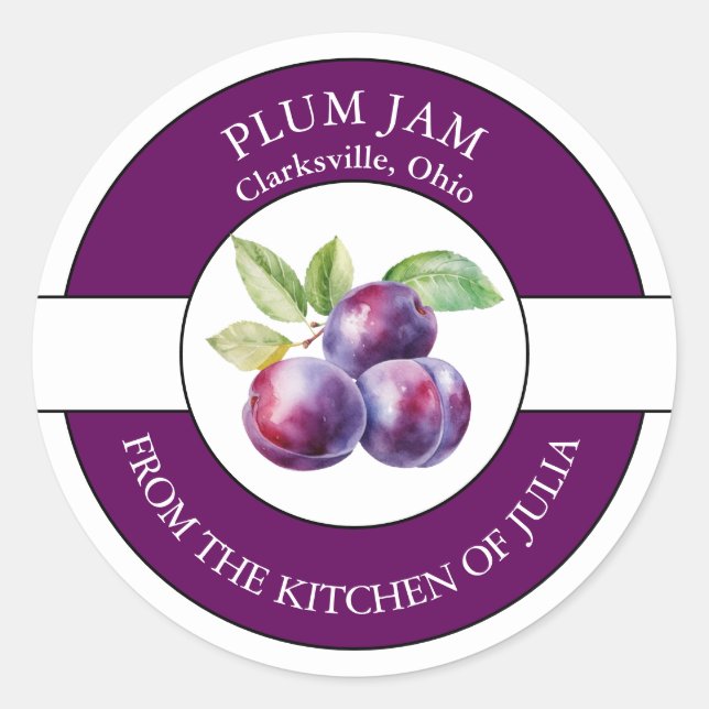 Plum-Jam-Label Runder Aufkleber (Vorderseite)