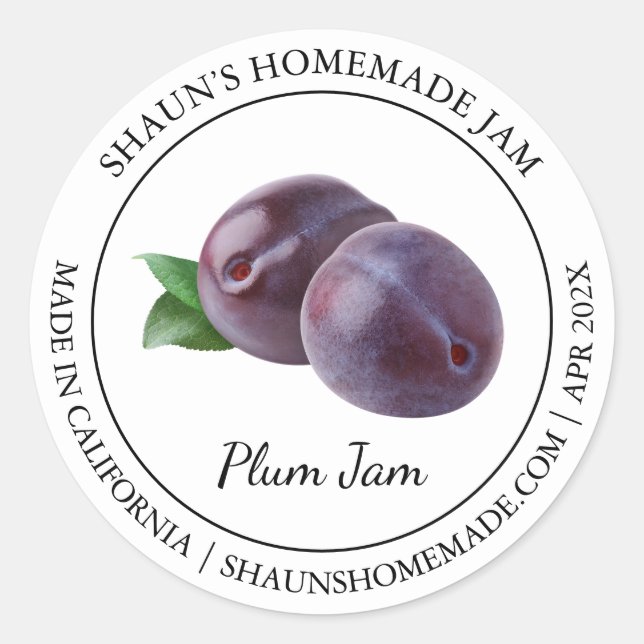Plum Jam Modern Label Runder Aufkleber (Vorderseite)