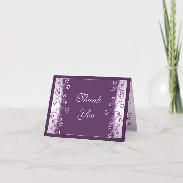Plum Lavender Lila Hearts Wedding Dankeschön Karte (Vorderseite)