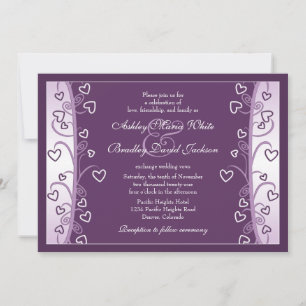 Plum Lavender Purple Hearts Faire-part de mariage