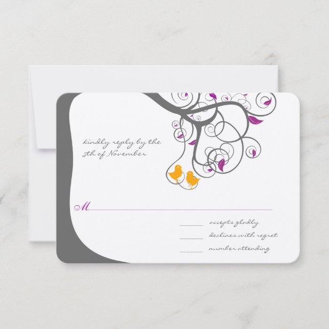 Plum Leaf Tree Love Bird Wedding Einladung (Vorderseite)