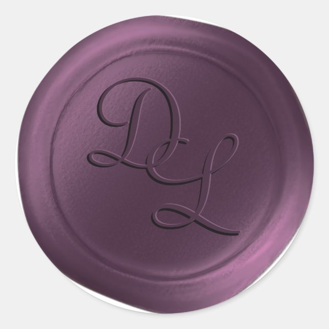 Plum Lila 2 Letter Monogram Wax Siegel Stickers (Vorderseite)