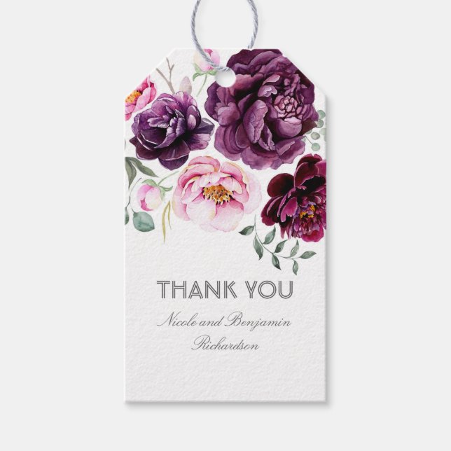 Plum Lila Aquarellfarben Blume Elegante Boho Geschenkanhänger (Vorderseite)