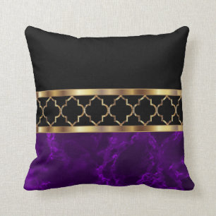 Plum Lila, Black & Gold Quatrefolie Kissen
