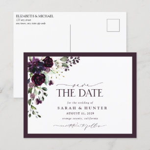 Plum Lila Blumenschrift Wedding Save the Date Einladungspostkarte