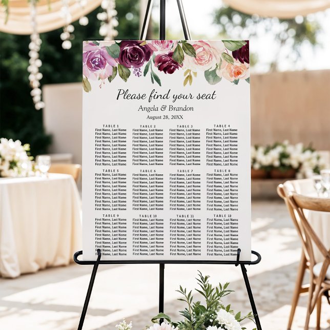 Plum Lila Blush Bloral Hochzeitstabelle Poster (Von Creator hochgeladen)
