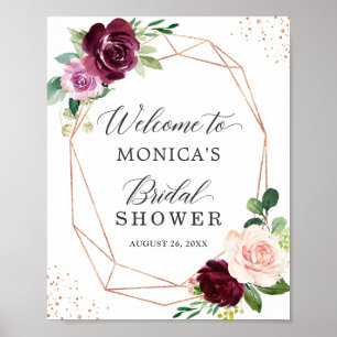 Plum Lila Blush Floral Modernes Brautparty Zeichen Poster